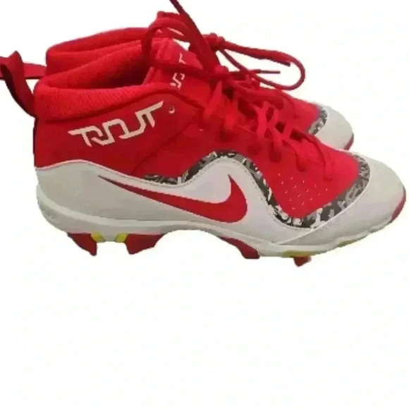 Nike Youth Red And White Trout Fastflex Baseball Cleats 5.5Y - Picture 2 of 14